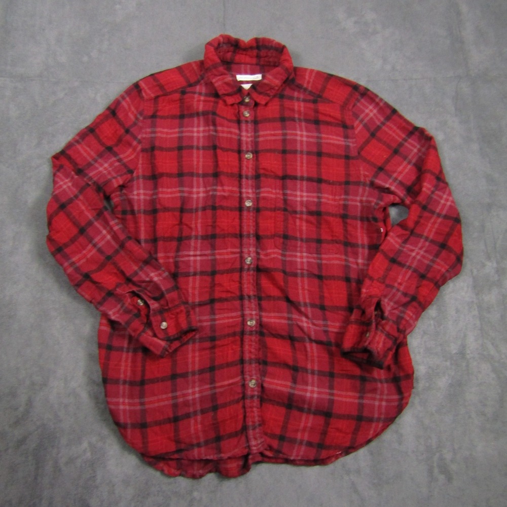 American Eagle Flannel Shirt Womens Large Red Plaid Boyfriend Fit Button Down